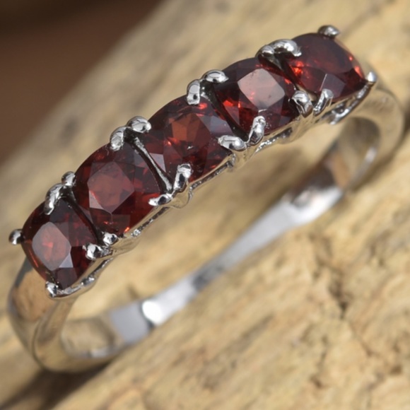 Jewelry - Mozambique Garnet Stainless Steel 5 Stone Ring